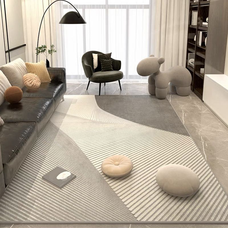 Contemporary Polyster Banded Pattern Bedroom Rectangle Stain Resistant Area Carpet