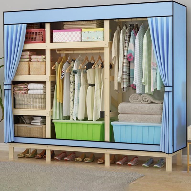 Contemporary Style Wardrobe Solid Wood 1-Door Wardrobe Closet with Cloth Rod