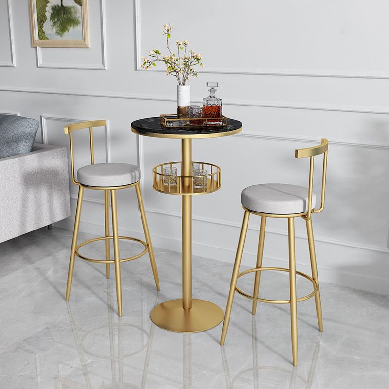Glam Faux Marble Bistro Table Indoor Iron Single Pedestal Bar Dining Table Fixed Table