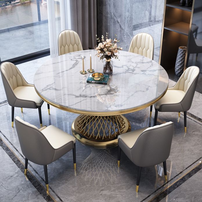 Marble Dining Table Single Pedestal Base Luxury Style Round Table for Dining Room