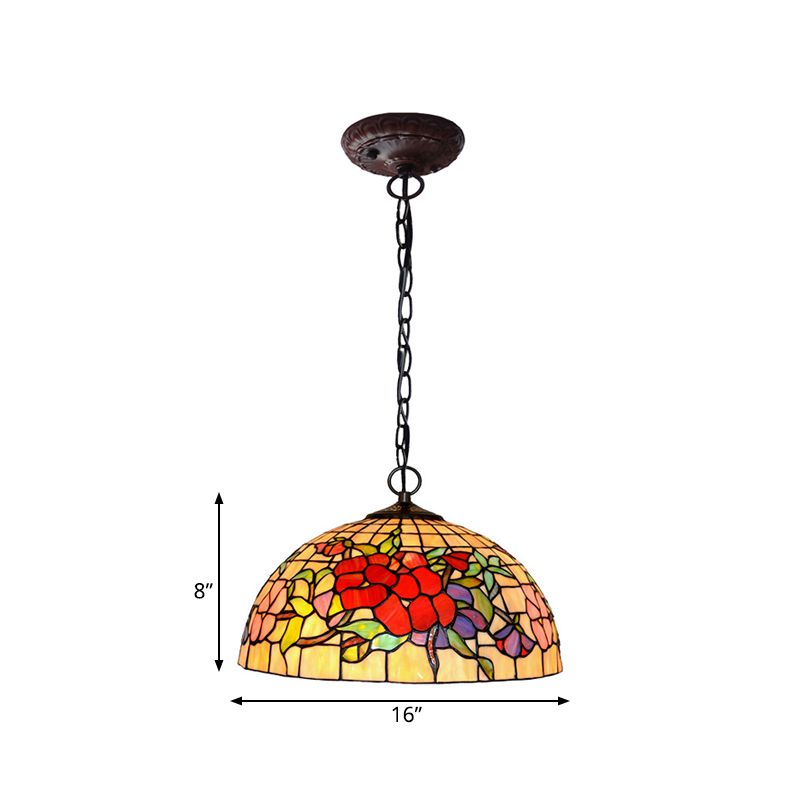 2 lumières Plafond floral lustre de style Tiffany Red / Pink Trened Gary Pendant Lampe for Kitchen