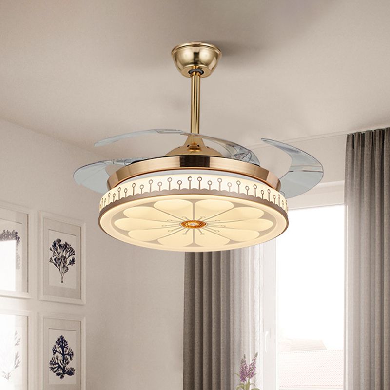 Circle Dining Room Semi Flush Contemporary Acryl LED 42 "W Gold 4 Blades Hangdoekventilator Licht, externe/wandbesturing/frequentieconversie en afstandsbediening