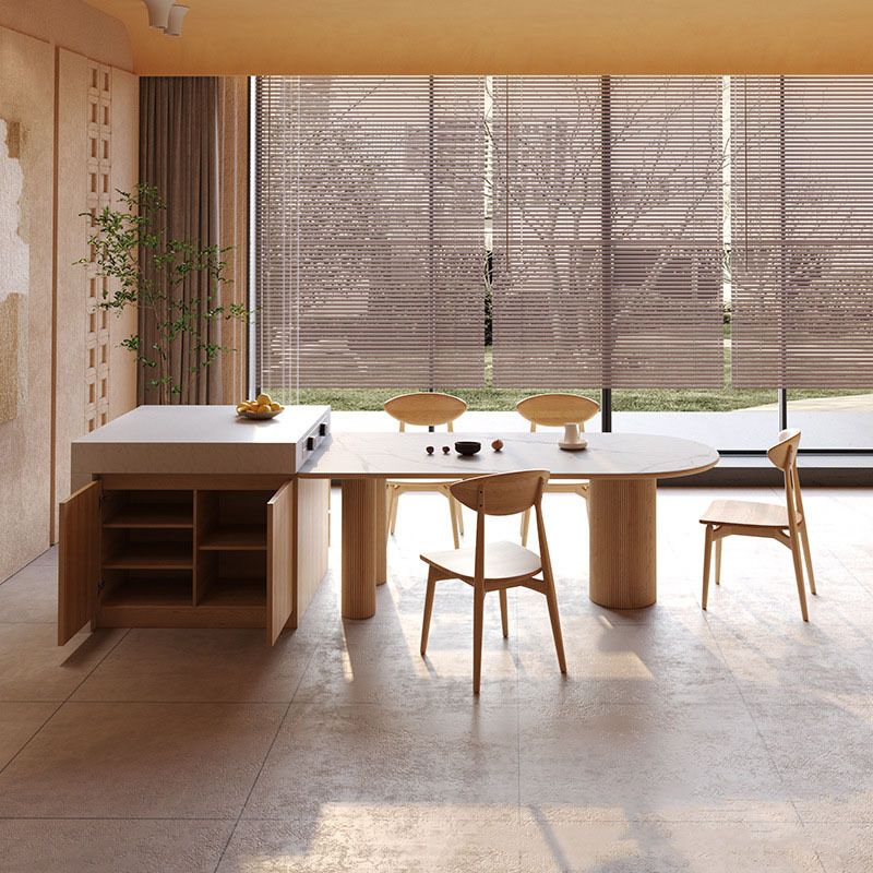 Stone Top Dining Table Traditional Luxury Dining Table with 3 Wood Legs