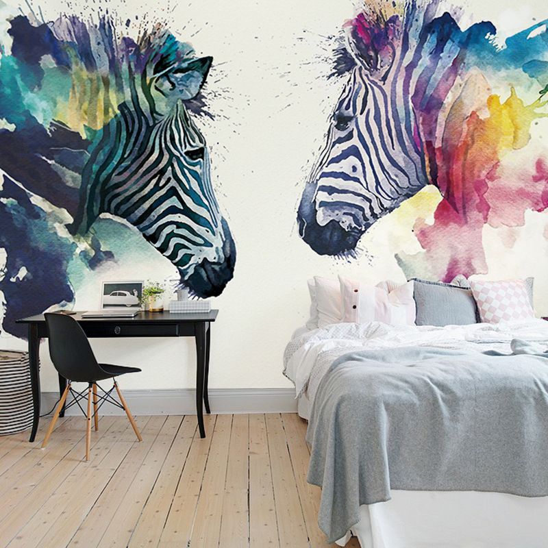 Cool Zebra Mural Wallpaper for Accent Wall, Black and White, Personalized Size Available