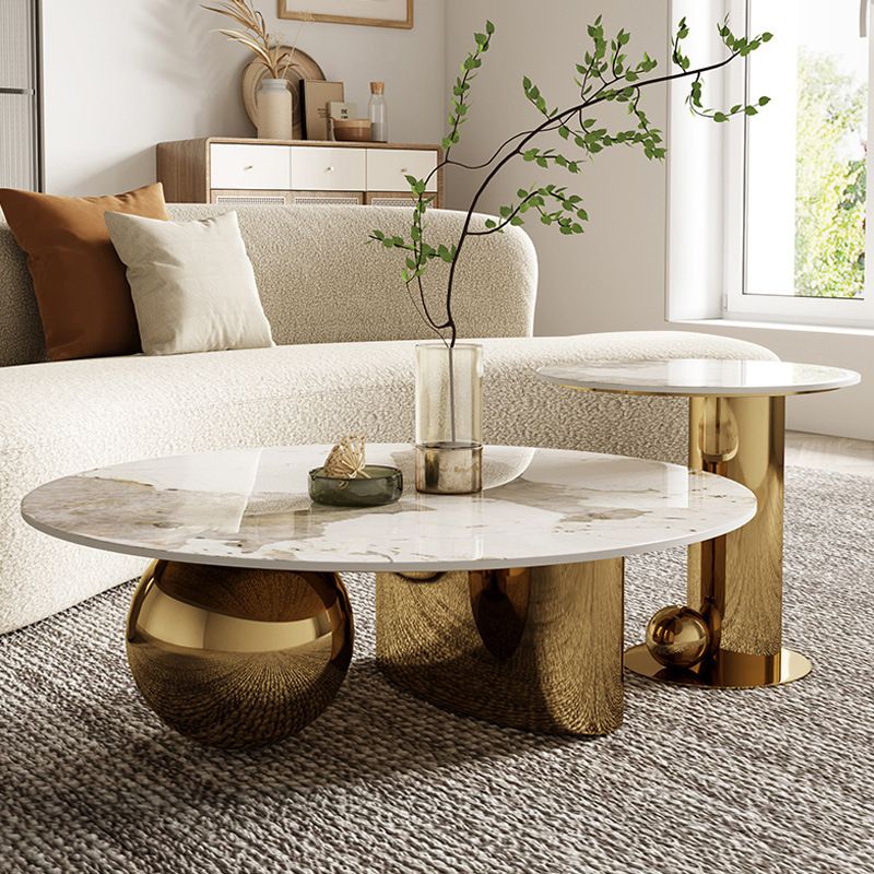 Glam Round Slate Cocktail Table Stainless Steel Abstract Coffee Table