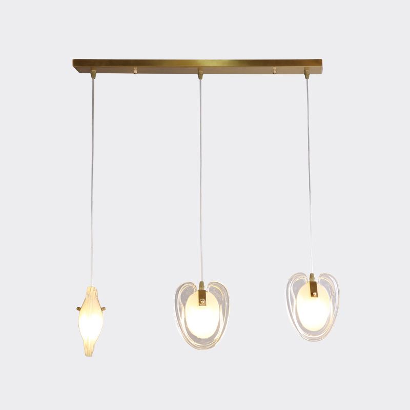 Brass Heart Shape Ceiling Light Modern 3-Light Clear Glass Hanging Lamp Fixture with Linear Canopy
