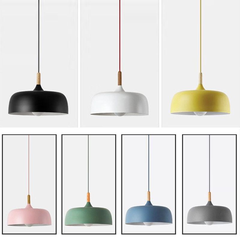 Macaroon Style Single Light Dome Shade Hanging Light 12.5" Wide Nordic Simplicity Lighting Fixture for Dining Room