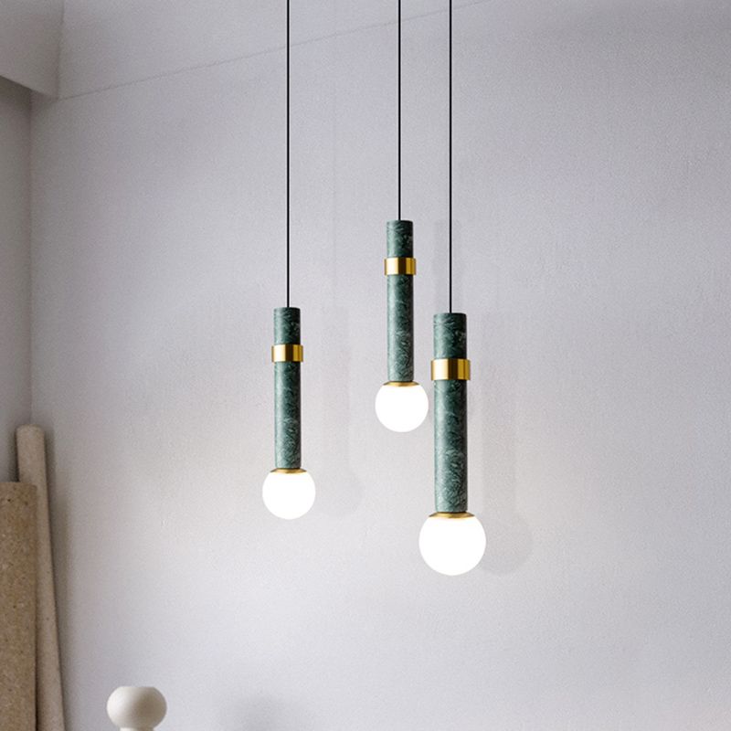 Marble Cylindrical Shade Suspension Light Simplicity Single Pendant Light Fixture