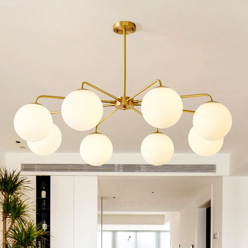 Post-Modern Minimalist Chandelier Light Fixture Spherical White Glass Ceiling Chandelier for Living Room