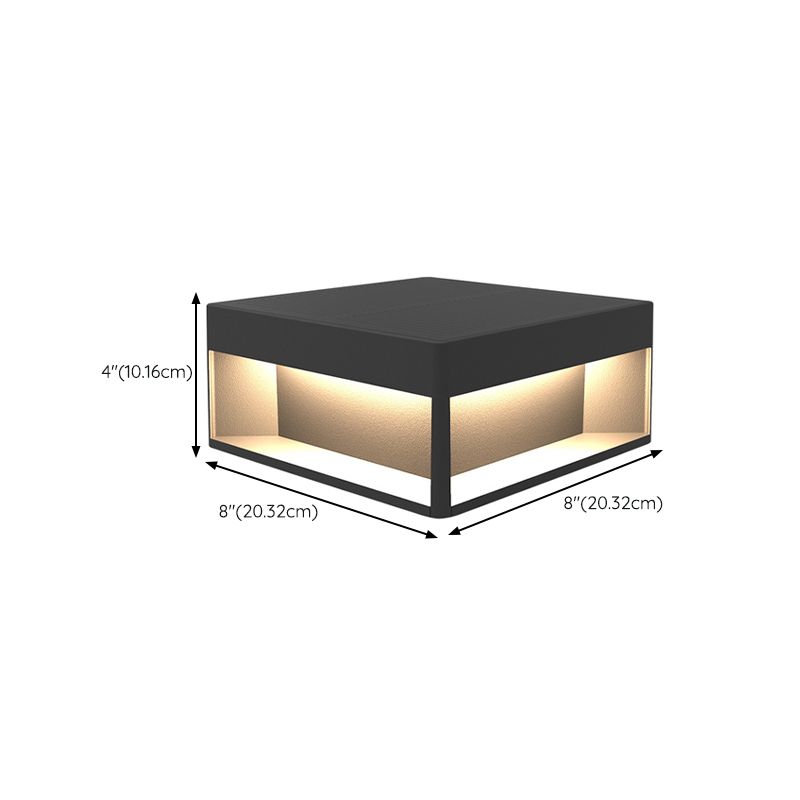 Rectangular Shape Metal Outdoor Lights Modern Style 1-Light Solar Pillar Lamp in Black