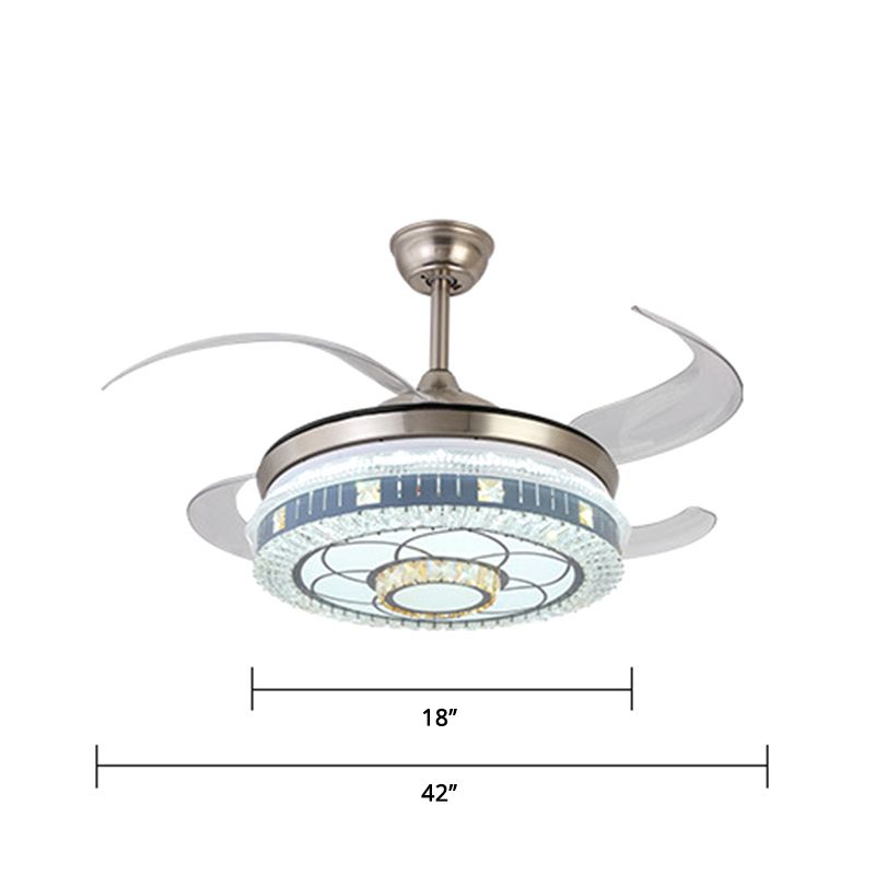 Kristallrunde Hanging Lüfter Licht Minimalist Blue Fernbedienung LED Semi Flush Light mit 4 Klingen, 42 "W.