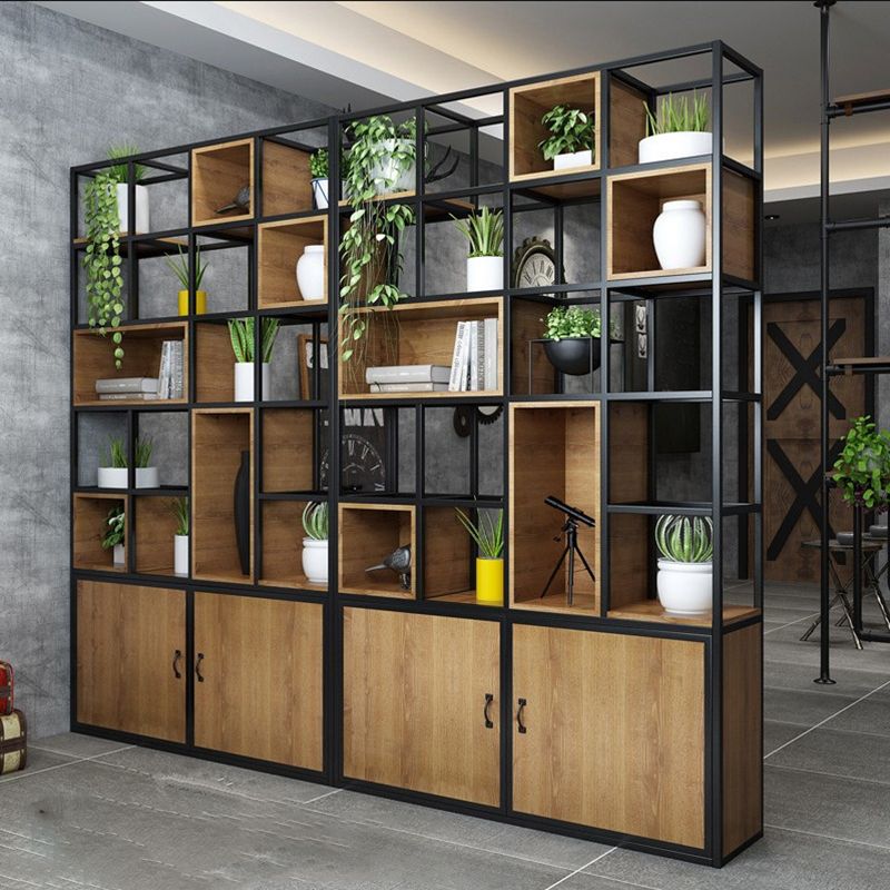 Modern Bookshelf Wood and Metal Multi Layer Shelf Etagere Bookcase for Living Room