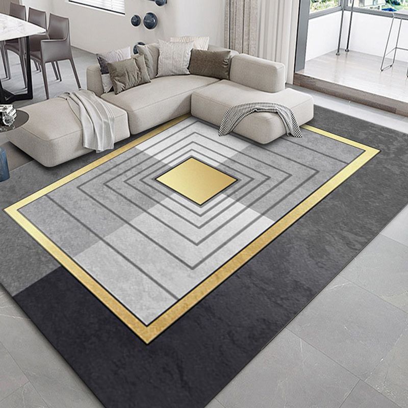 Grey Living Room Area Carpet Modern Geometric Print Area Rug Stain Resistant Area Rug