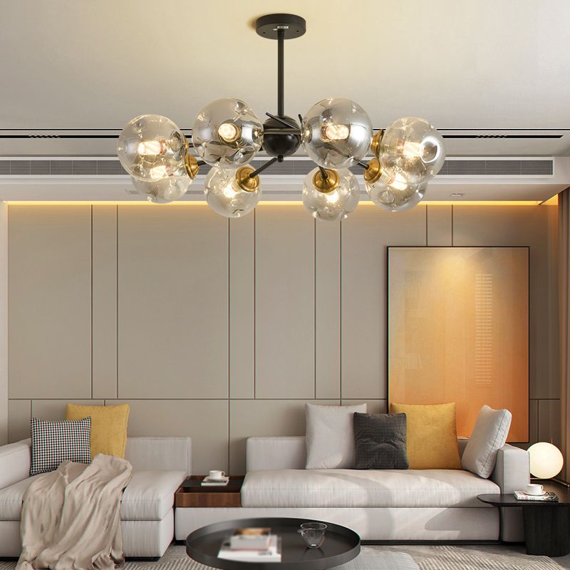 Modern Style Chandelier Light Fixture Globe Shape Glass Hanging Light for Living Room