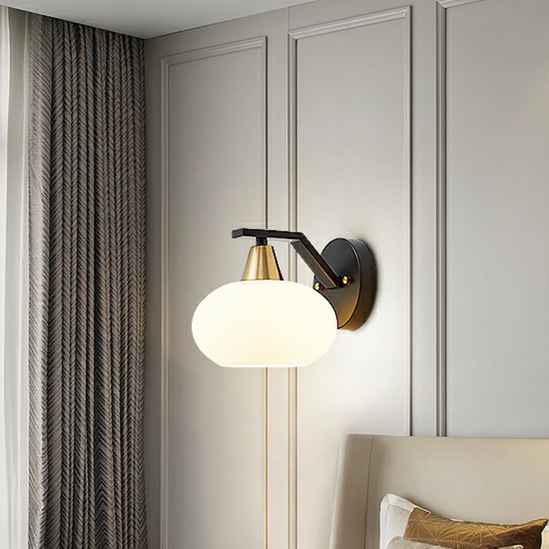 Éllipse à chambres à coucher luminaire mural minimalisme en verre blanc simple éclair d'applications noires