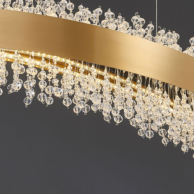 Stainless Steel Bar Island Light Post-modern Gold LED Pendant Light with Crystal Beading