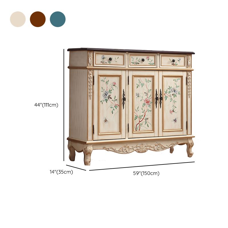 Industrial Cabriole Legs Accent Cabinet Solid Wood Oak Storage Cabinet with Drawer