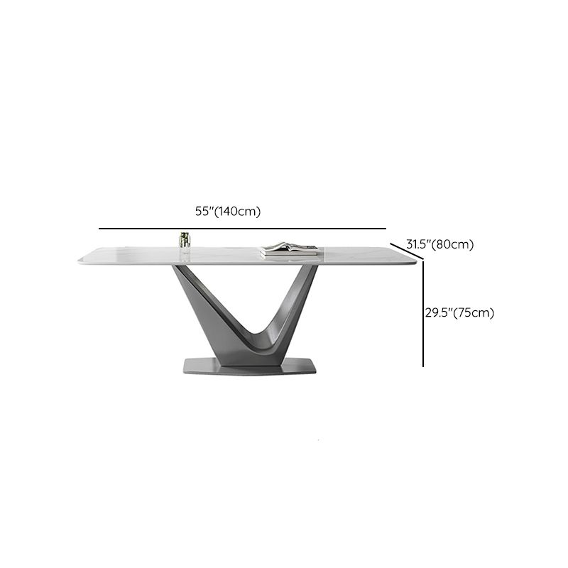 Modern Style Dinette Table Rectangle Stone Dinner Table in White