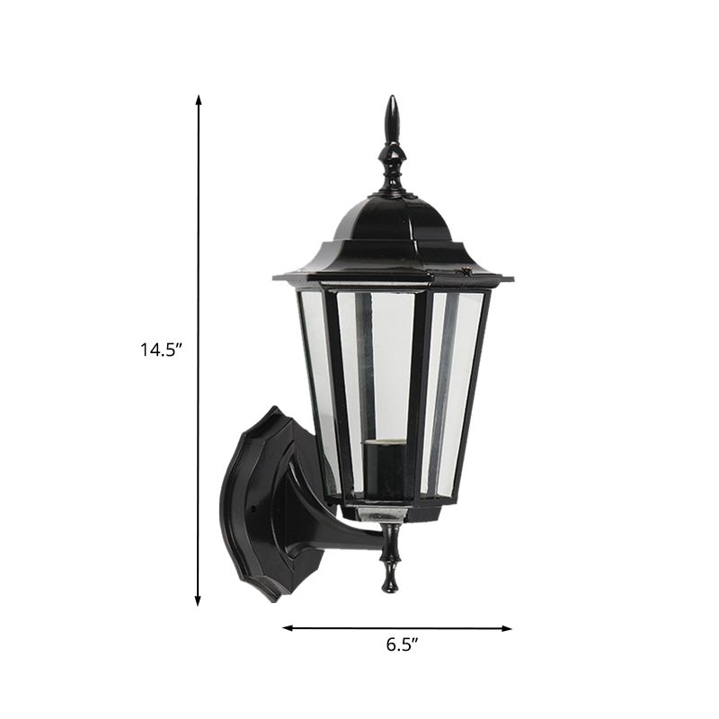 1 Light Geometric Wall Light Fixture Lodges Clear Glass Black Finish Wall Mounted Lamp for Gate