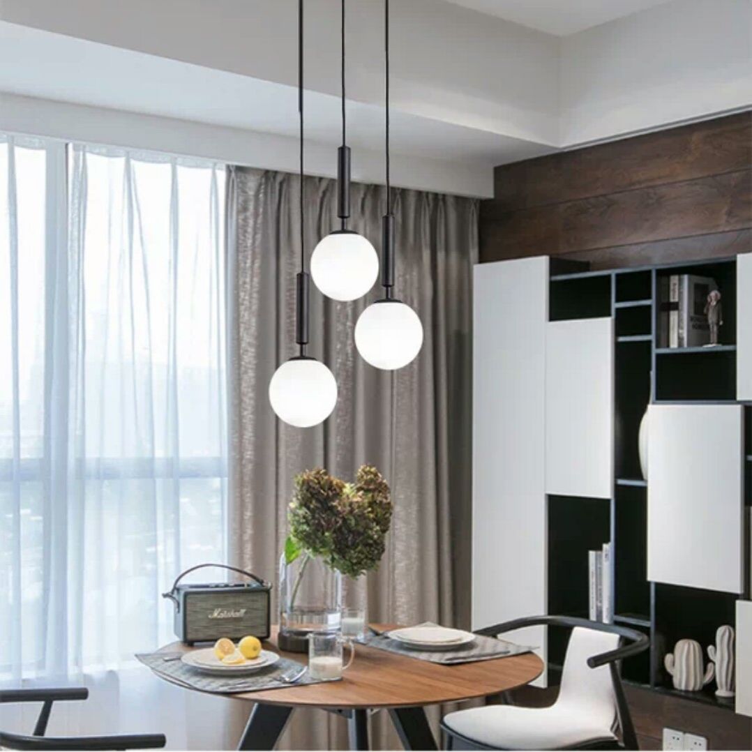 Bedroom Suspension Pendant Light Nordic White Pendant Light Kit with Orb Glass Shade