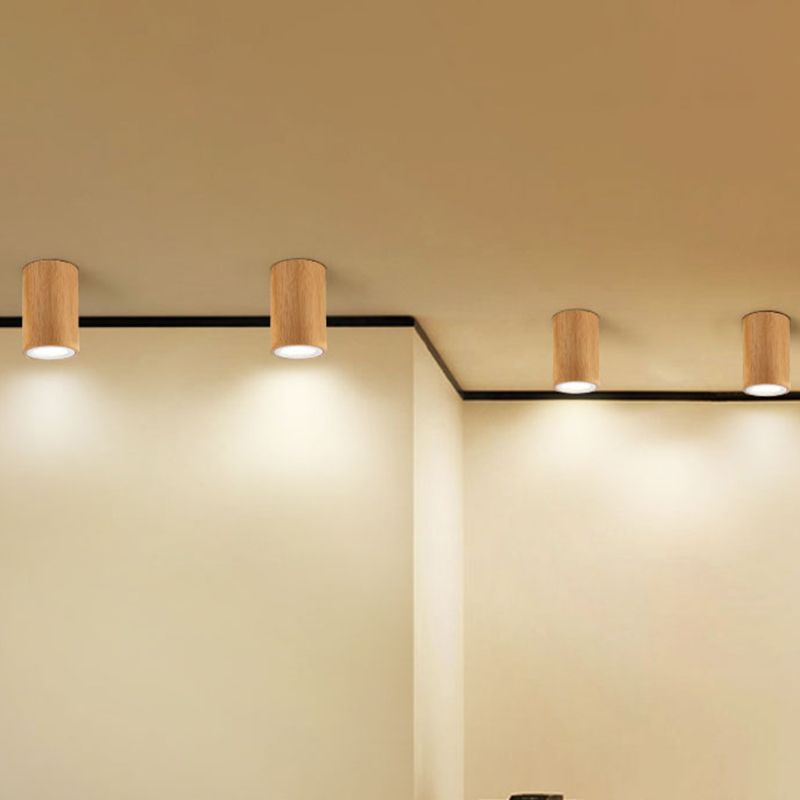 Round/Square Mini Corridor Ceiling Lamp Wooden 4"/6"/8" H LED Nordic Flush Mount Lighting in Beige