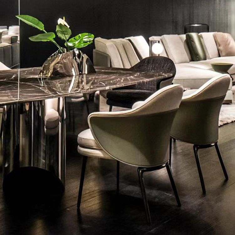 Fabric Dining Chairs Nordic Style Parsons Arm Chair with Black Legs