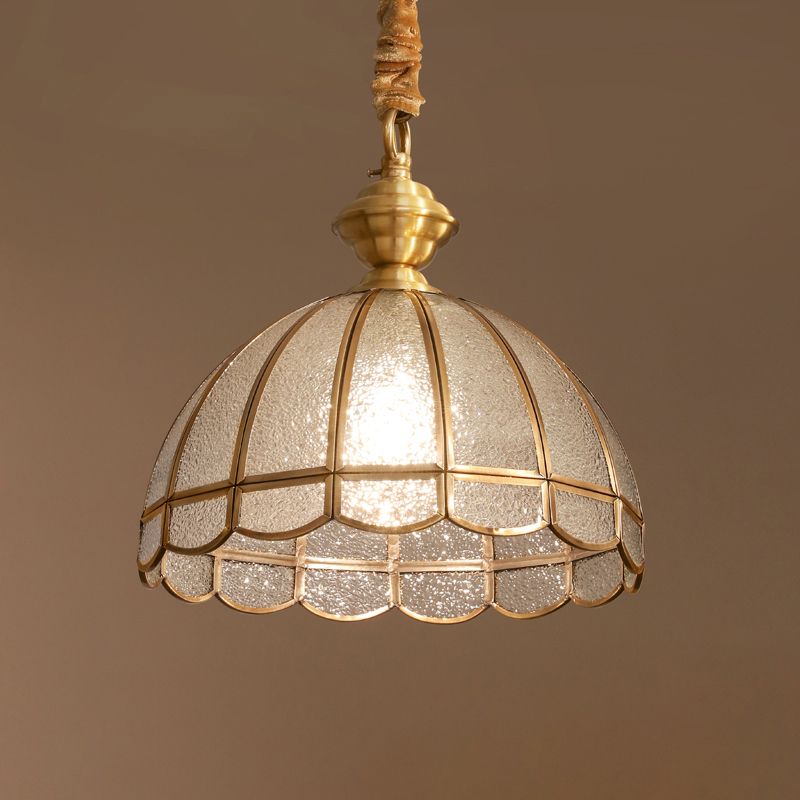 Antiquierte goldene hängende hängende leichte traditionelle Wasserglas Kuppelkuppel Anhänger Beleuchtung mit überbrochener Kante
