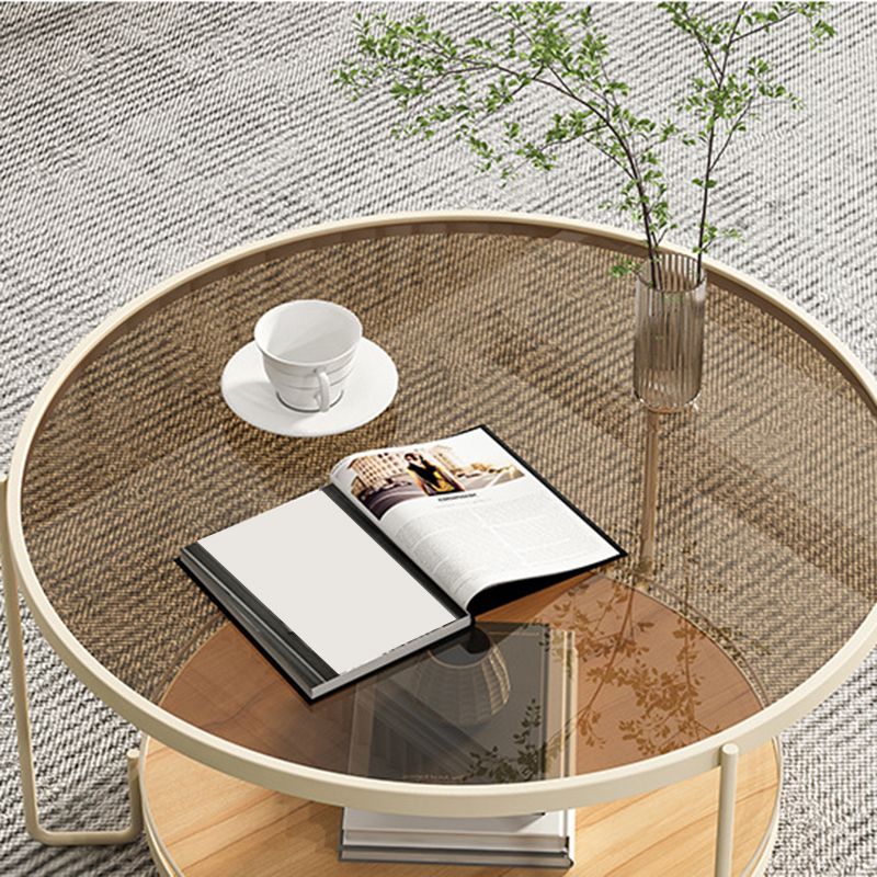 17.72" Tall Contemporary Style Cocktail Table Glass Top Round Coffee Table