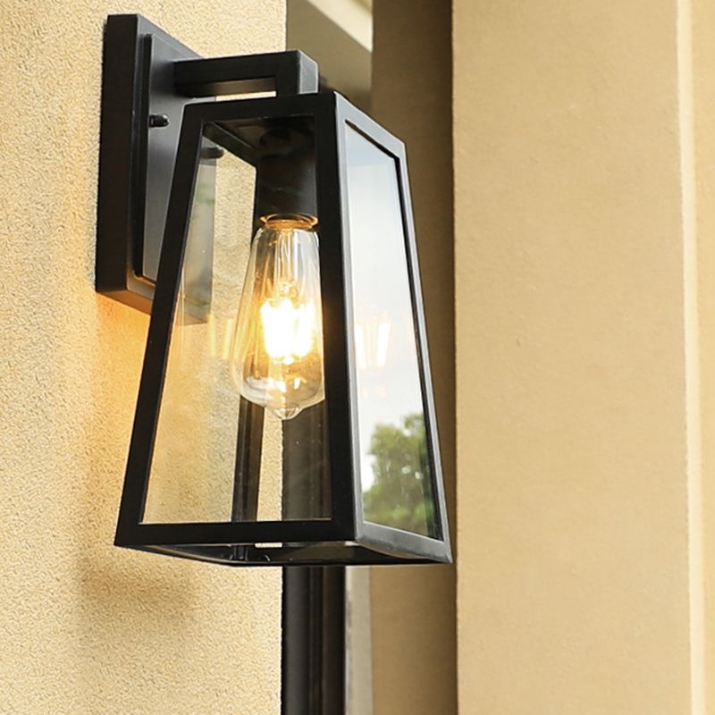 1-Light Rectangular Wall Sconce Modern Simple Style Glass Wall Lighting in Black