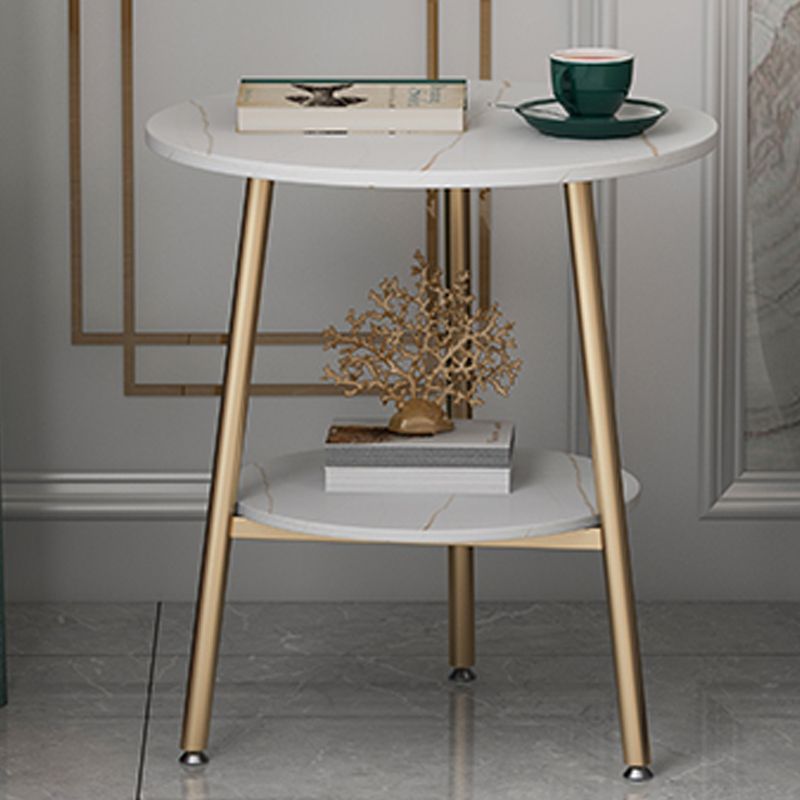 Modern Slate Top Round Double Tier End Table 3 Legs End Table