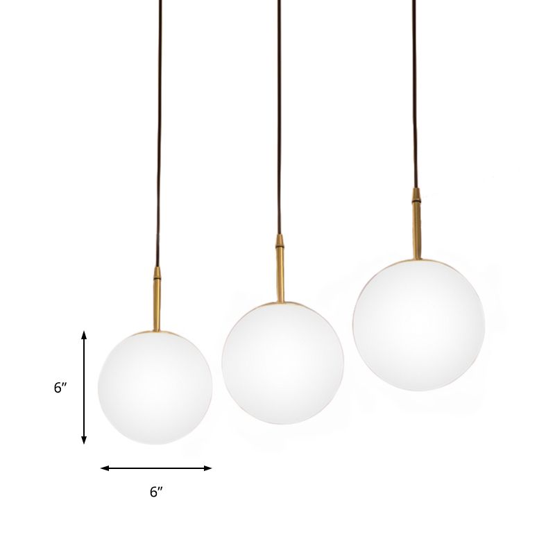 One Light Round Ceiling Pendant Light Modern Brass White Glass Hanging Lamp for Dining Room, 6"/8" Wide