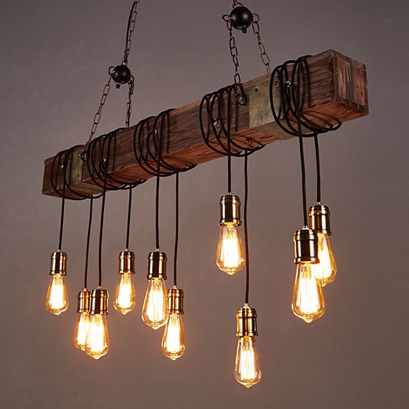 Bare Bulb Large Kitchen Pendant Lights Wood Rustic Island Light for Restaurant