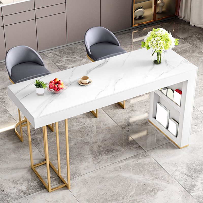 Contemporary Style Rectangle Bar Table Stone Fixed Bistro Bar Desk