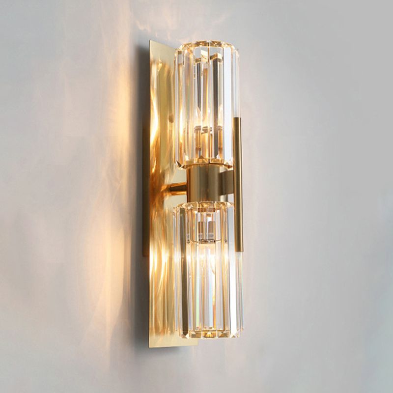Cylinder Shape Crystal Wall Light Modern Style 2-Lights Wall Mount Lighting in Gold