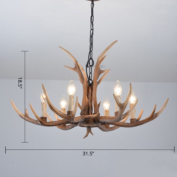 Antler Shaped Living Room Chandelier Countryside Resin Suspended Lighting Fixture