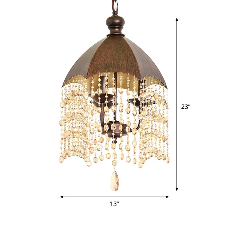 3 lumières Crystal suspendu lustre traditionnel rouille effilée du salon de salon