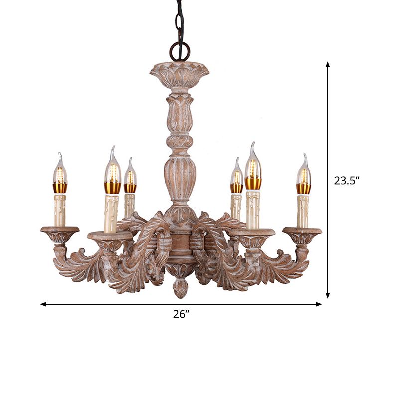 6 têtes salon suspension du lustre suspendu traditionnel pendentif de plafond marron avec teinte en bois branche