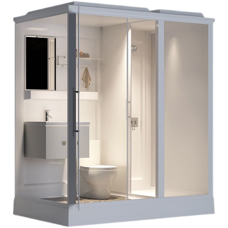 White Shower Stall Framed Single Sliding Rectangle Shower Kit