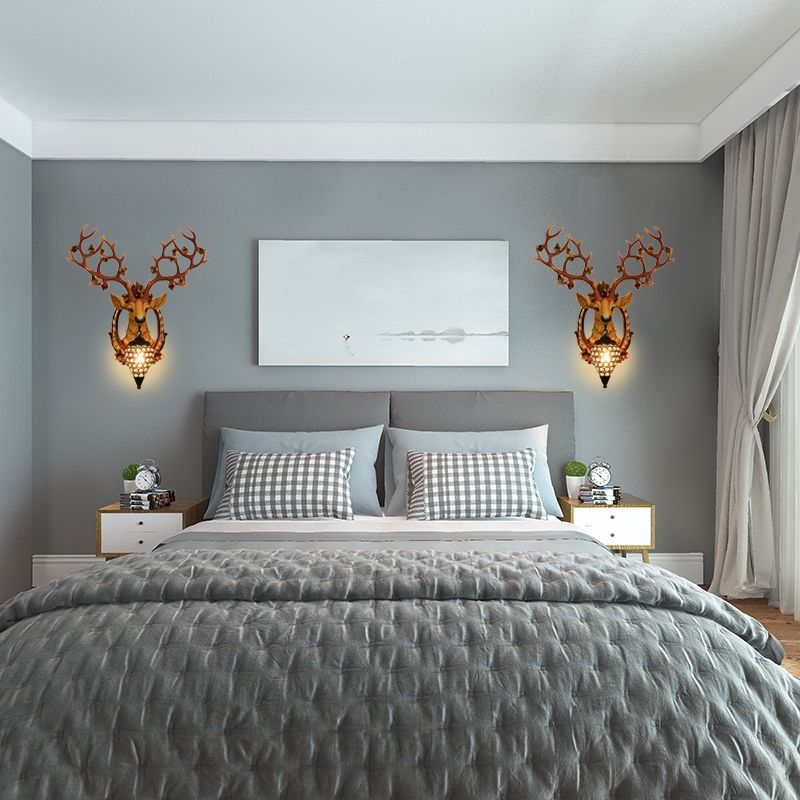 Lampe murale de chambre à coucher de cerf résine vintage 19,5 "/ 23" W 1 luminaire d'éclairage d'applications blanc / jaune clair avec de la teinte en cristal de larme