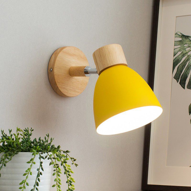 1 lampada da parete del corridoio leggera lampada a parete in legno macaron con tonalità in alluminio cupola