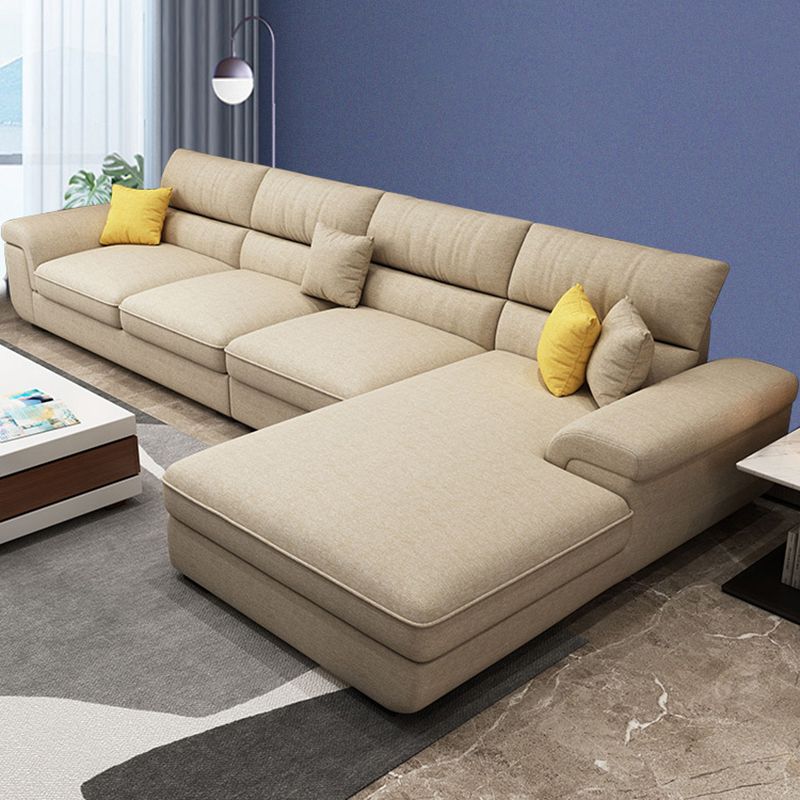 Pillow Top Arm Sofa & Chaise in Khaki Modern Fabric Sectional