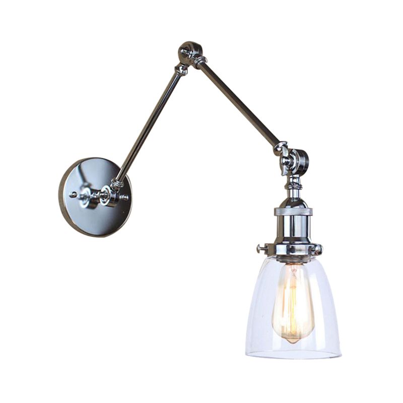 Fiilles à côté de la luminaire d'applications Verre transparent antique 1 Light Light Black / Silver / Brass Wall Lampe avec bras oscillant
