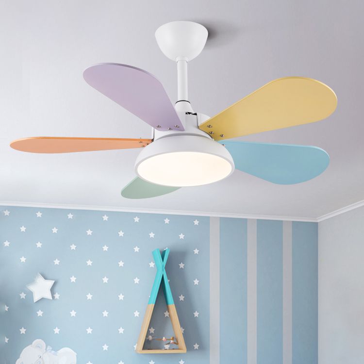 5 - Blades Kids Style Ceiling Fan Metal and Wood Fan Lighting Fixture in Grey / White