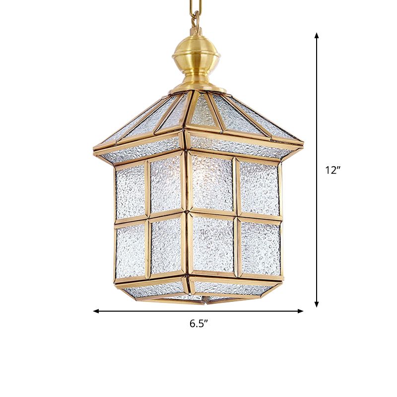 Gold Lantern Hanging Lamp Traditional Clear Frosted Glass 6.5"/8" Wide 1 Light Living Room Ceiling Suspension Light