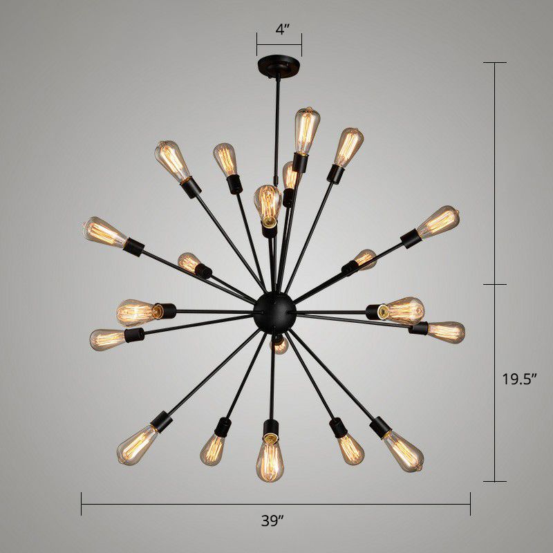 Barra Sputnik colgante ligero de metal industrial accesorio de iluminación de araña de acabado negro