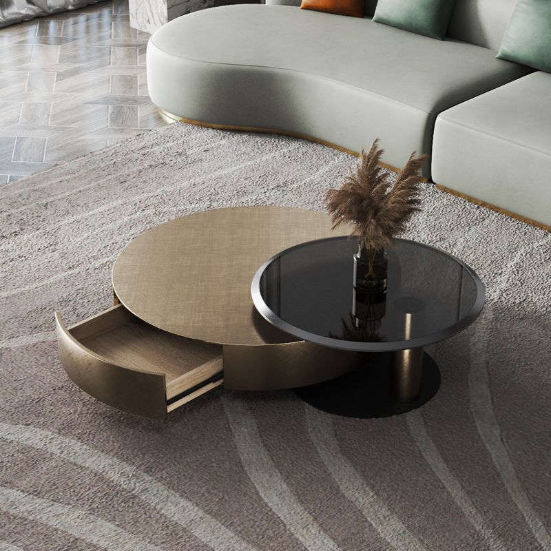Mid-Century Modern Round Coffee Table Metal Cocktail Table in Distressed Finish