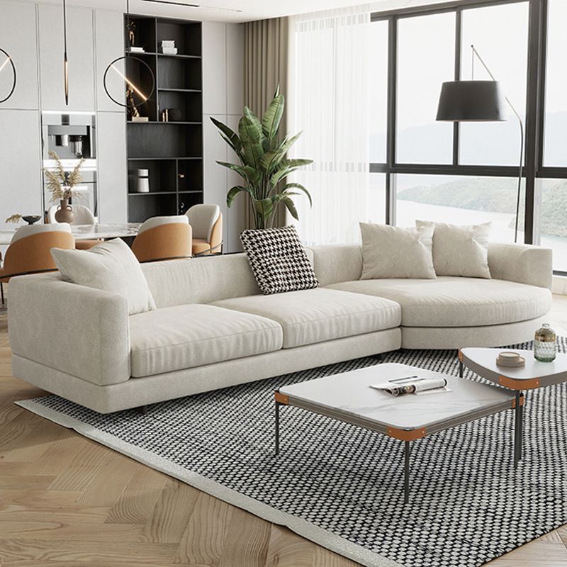 Flannelette Sectional Square Armrest Latex/down Upholstery Filled White Sofa