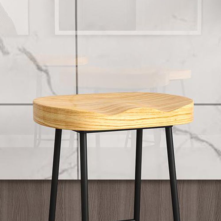 Contemporary Natural Solid Wood Barstool Footrest Restaurant Stool