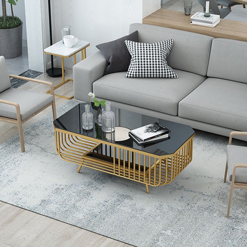 39.37" L Rectangle Slate Coffee Table Iron 4 Legs Cocktail Table with Shelf