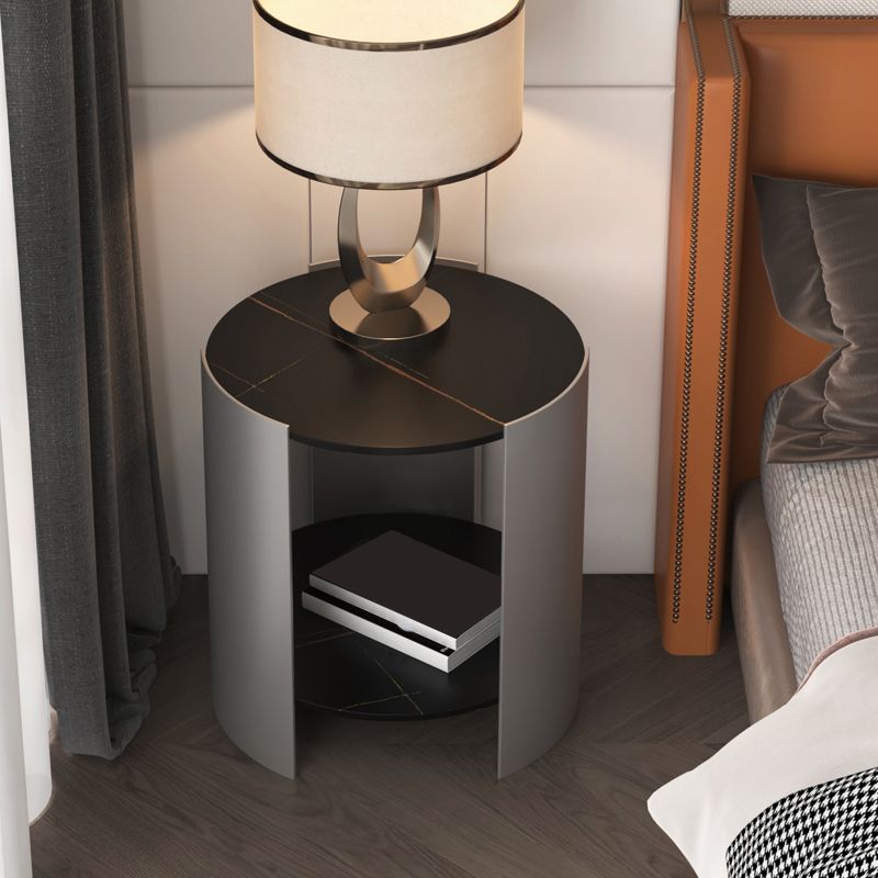 Modern Stone Round Side Table 19.69" Tall 3 Legs End Table with Storage